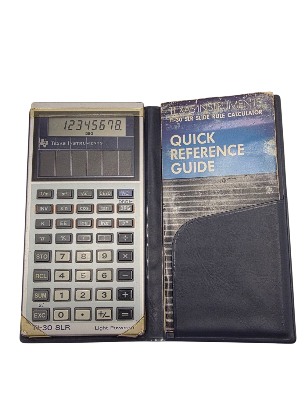 Vintage Texas Instruments TI-30 SLR Light Powered Calculator W/ Case AND Guide